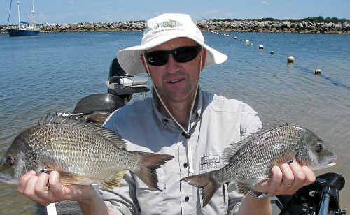 Richie Duncan proudly hoists two of the five winning bream he caught at Browns Rocks. Richie Duncan proudly hoists two of the five winning bream he caught at Browns Rocks.